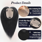starluck Human Hair Toppers for Women Real Human Hair No Bangs 4 * 5.5 inch Base 12 inch SilkHug Topper for Women with Thinning Hair Cover Grey Roots(Natural Black)