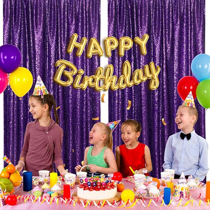 Purple Halloween Backdrop Purple Glitter Sequin Backdrop 2 Pieces 3x8FT | - Image 5