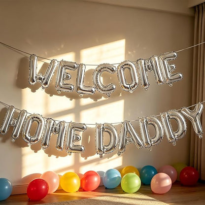 2 Set 32Pcs Silver WELCOME HOME DADDY Letter Balloons 16in Balloon Foil Letter - Image 5