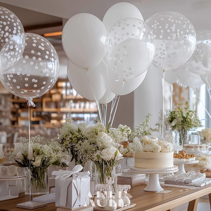 AULE 42Pcs Latex 12 Inch White Confetti Balloons Set | White Party Balloons - Image 2