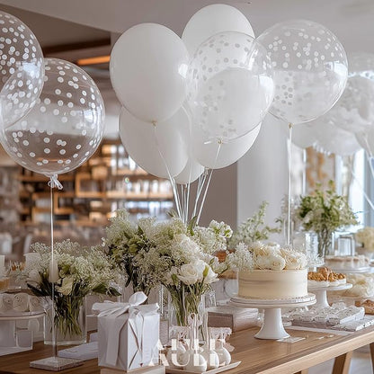 AULE 42Pcs Latex 12 Inch White Confetti Balloons Set | White Party Balloons - Image 2