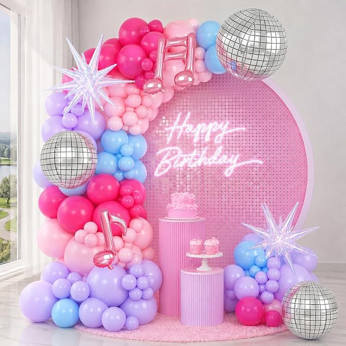 Kpop Music Balloon Arch Kit Pink Purple Hot Pink Pastel Blue Purple Balloons - Image 6
