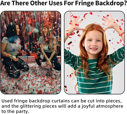 JINSUI Red Fringe Backdrop 3.3x8.2ft, 2 Pack Tinsel Curtains Party Decor | - Image 8