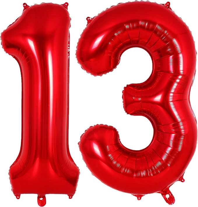 Red Number 13 Balloons, 40 Inch Big Large Foil Number Balloons, Jumbo Giant by AIQINHU