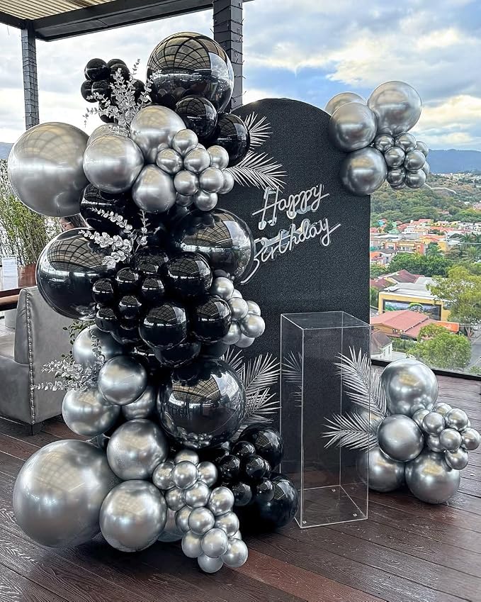 Black and Silver Balloons Arch Kit - Image 4