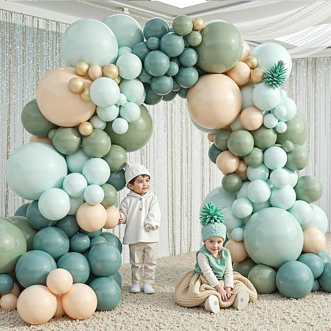 412Pcs Dusty Blue Green Balloon Garland Arch Kit, Haze Fog Blue Ash Mist Sage - Image 6