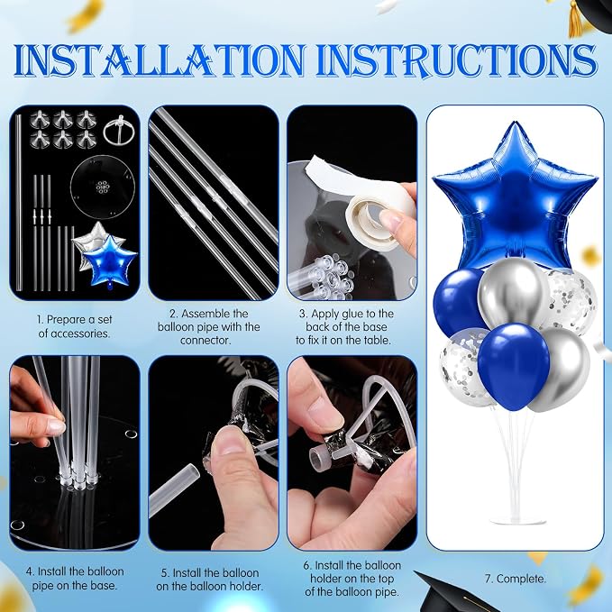 Lunmon 4 Set Navy Blue Silver Balloon Centerpieces - Image 4