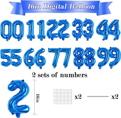 TONIFUL 20 Pcs Number Balloon 2 Set 16 Inch Blue 0-9 Numbers Balloons | Small - Image 2