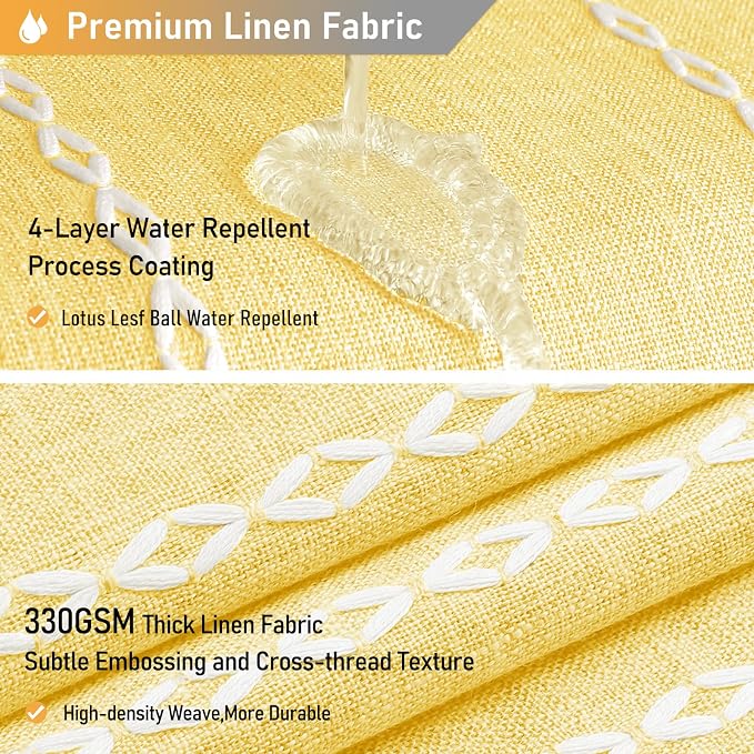 Yellow Cream Boho Farmhouse Linen Heavy Duty Shower Curtain Set, 72x72 | 330GSM - Image 4