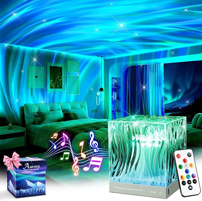 Mubarek Northern Lights for Bedroom, 15 White Noise + Bluetooth Galaxy Light by Mubarek