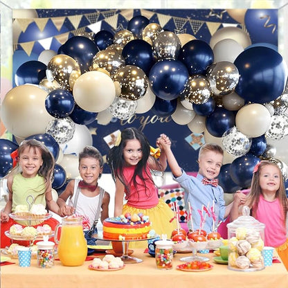 Navy Blue Silver Balloon Arch Kit, Pearl White, Different Size | Double Stuffed - Image 3