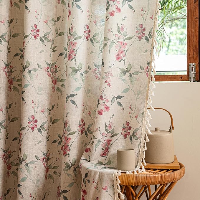 ENJOYBRIDAL Floral Curtains 84 Inches Bedroom Semi Sheer Drapes Cottage Living - Image 6