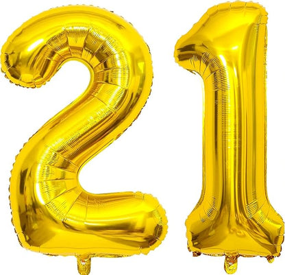 Gold Number 21 Balloon, 40 Inch Large 12/21 Number Foil Mylar Balloons by PatiCool