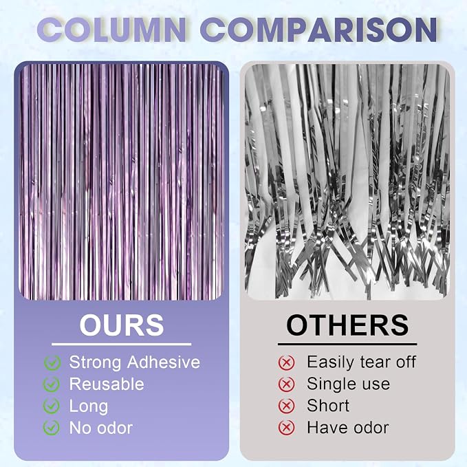 Voircoloria Light Purple Foil Fringe Backdrop Curtains, Birthday Party - Image 5