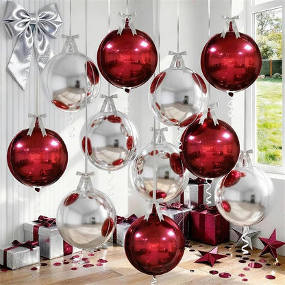 9 Pcs Burgundy Silver Round Foil Balloons Maroon Wine Red Metallic Silver by Froova