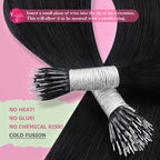 YoungSee Nano Ring Hair Extensions Human Hair 24 Inch Nano Beads Hair Extensions Black Nanoring Hair Extension Real Human Hair Cold Fusion Nano-Tip Hair Extension Jet Black Hair 50s 50g