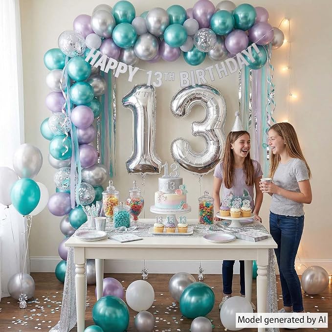 Silver Number 13 Balloon 40 Inch, Sleek Foil - Image 2