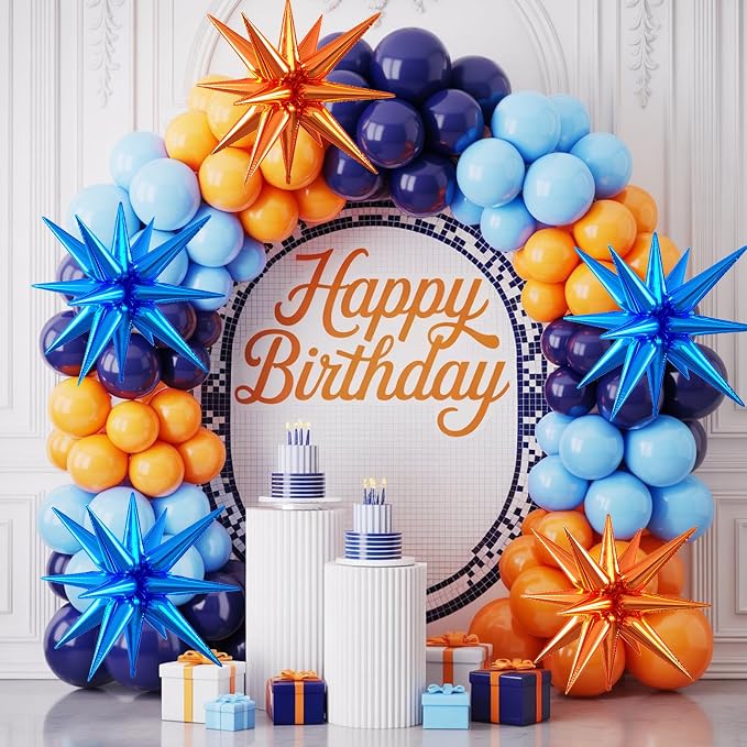 Orange and Blue Star Balloons, 22/27 Inch Blue and Orange Star Shaped Balloons - Image 5