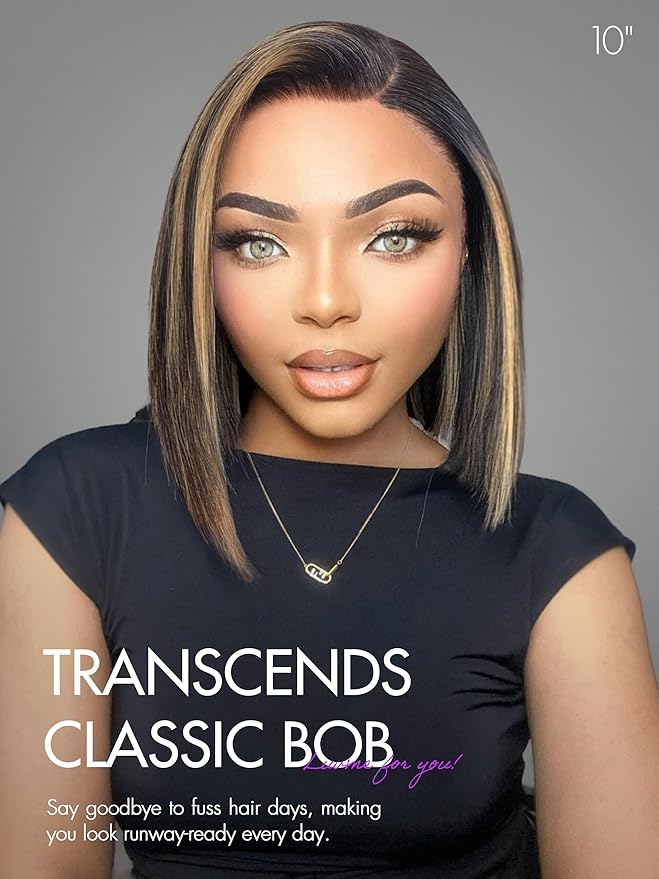 LUVME HAIR Ombre Blonde Highlight Silky Straight Glueless Pre Cut Lace Bob Wig