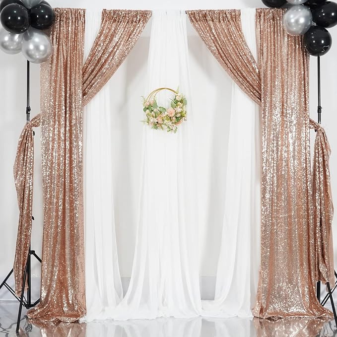 Poise3EHome Rose Gold Sequin Backdrop, 2 Panels 2FTx8FT Glitter Background - Image 9