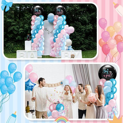 Lunmon 2 Sets Gender Reveal Balloon Column Stand Kit Jumbo Black Baby Boy or - Image 6