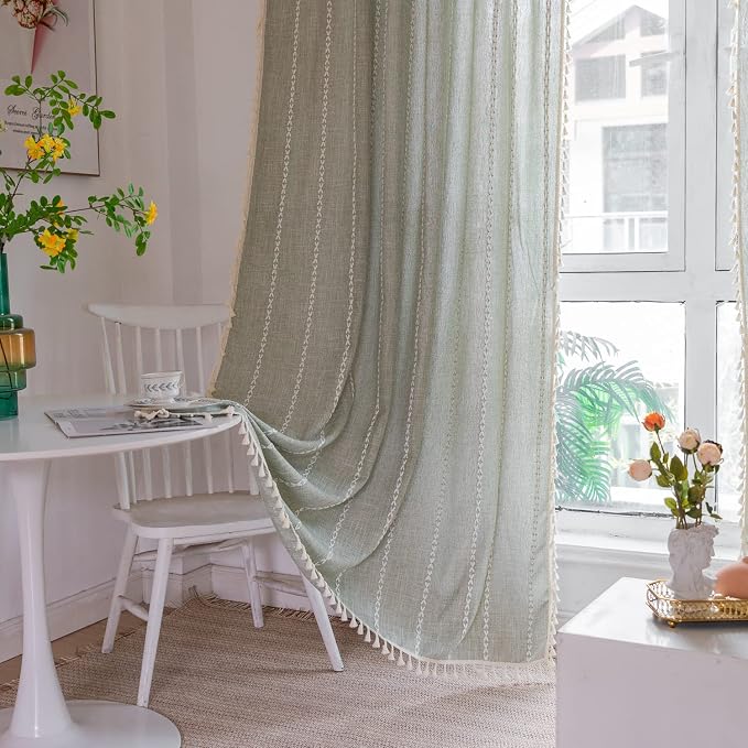 Boho Embroidery Striped Country Farmhouse Curtains by BCLBUSTE