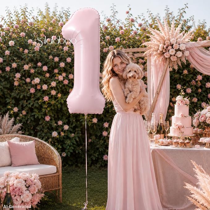 40 Inch Light Pink Number 1 Foil Big 0-9 Giant Digital Balloon | 1st - Image 3