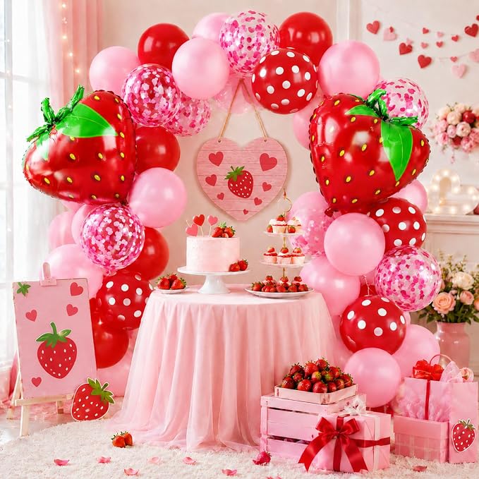 Strawberry Balloons for Sweet Party Decor | 12 Inch Red Pink Strawberry Printed - Image 5