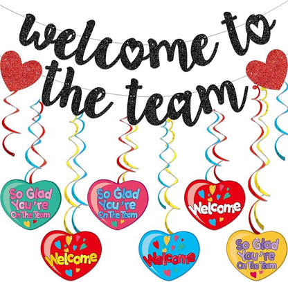 Black Glitter Welcome to the Team Banner, Hanging Swirls, Decorations by Yavxzvbw