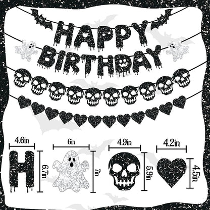 Black Glitter Happy Birthday Banner, Happy Birthday Party Decorations - Image 2