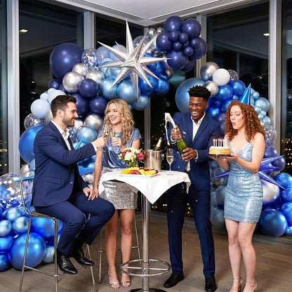 130pcs Blue and Silver Balloon Arch Kit Navy Blue Silver Confetti Balloons | - Image 5