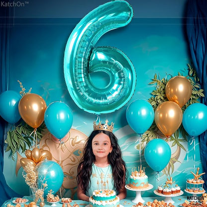 KatchOn, Giant Teal Blue Number 6 Balloon - Image 2