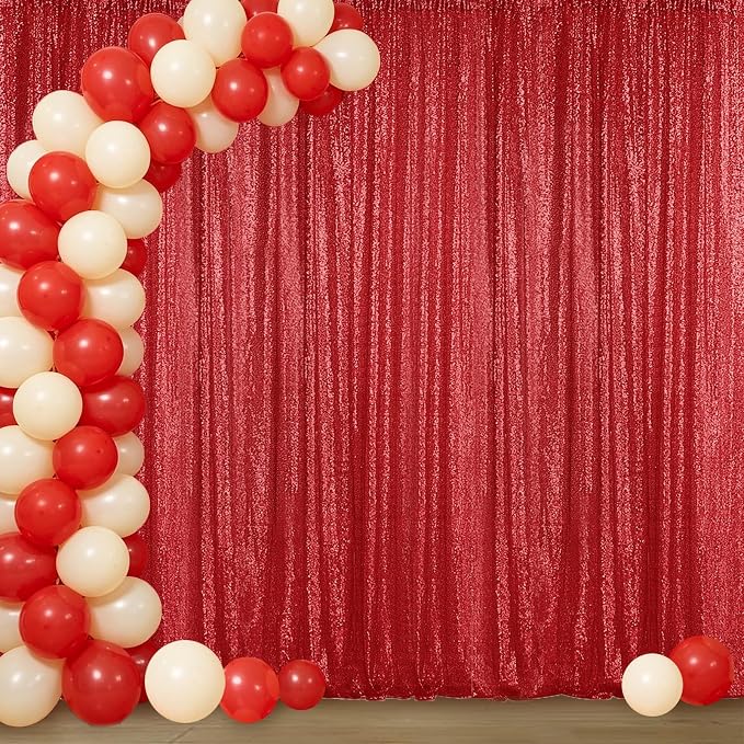 Sugargirl Red Sequin Backdrop Curtain 4FTx8FT Glitter Red Background Drapes by Sugargirl