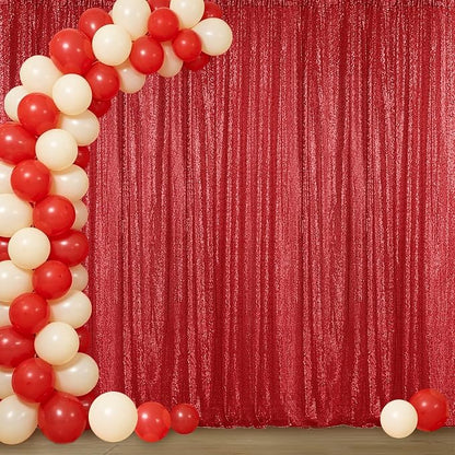 Sugargirl Red Sequin Backdrop Curtain 4FTx8FT Glitter Red Background Drapes by Sugargirl