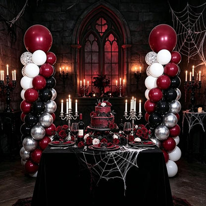 Burgundy Silver Black Balloon Column Stand Kit of 2 | 102Pcs Maroon Balloons - Image 2
