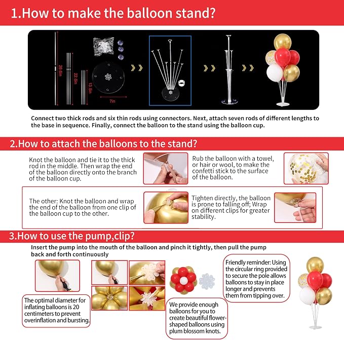 Red and Gold White Balloons Table Centerpieces Stand Kit - Image 4