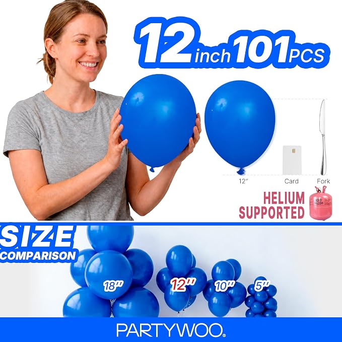 PartyWoo Royal Blue Balloons 101pcs Dark Blue Latex Helium Balloons 12 Inch | - Image 6