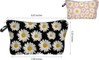 2 Pcs Cosmetic Bag for Women Small Make Up Bag Waterproof Travel Toiletries Pouch with Zipper for Organizing Small Items, Gift Bags for Birthday Christmas(Daisy Flower 1)