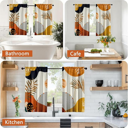 Orange Boho Curtains 39 Inch Mid Century Cafe Drapes - Image 5