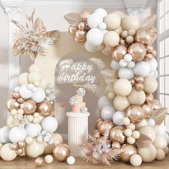 Neutral Balloon Arch Kit 142Pcs Cream White Champagne Gold Balloons Garland Kit by Domgoge