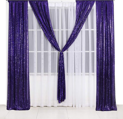 Poise3EHome 2ft x 8ft Purple Sequin Photography Backdrop Curtain 2 Panels - Image 4