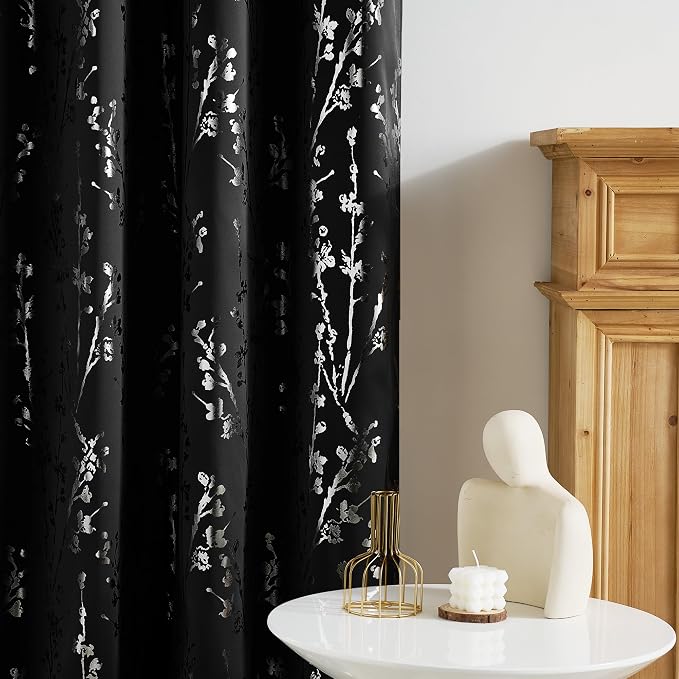NICETOWN 100% Black Out Curtains 63 inch Long 2 Panels, Grommet Branch Pattern - Image 4