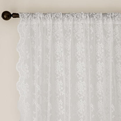 Anmao Vintage White Lace Curtains 72 Inches Long 2 Panels Set, Romantic Elegant - Image 6