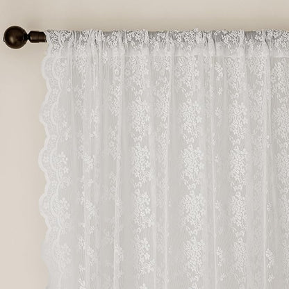 Anmao Vintage White Lace Curtains 45 Inches Long 2 Panels Set, Romantic Elegant - Image 6