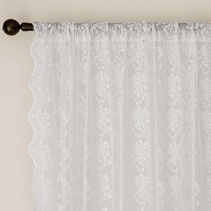 Anmao Vintage White Lace Curtains 96 Inches Long 2 Panels Set, Romantic Elegant - Image 6
