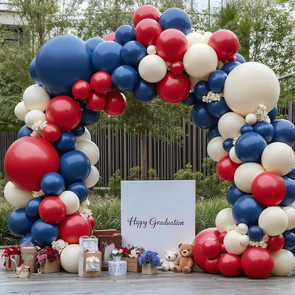 Red White Blue Balloons Arch Kit Double Stuffed, Party. | Dark Ruby Red by Bloces