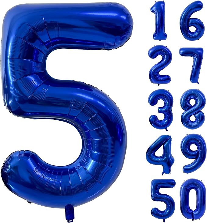 40 inch Navy Blue Number Balloon Dark Blue 5 Balloons Giant Foil Helium by Yeodong