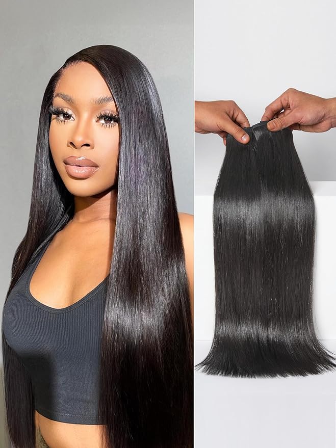 LUVME Silky Straight Seamless 2 Pack 220g 14Pcs Clip in Hair Extensions Full Max with 16inch Remy Human Hair Extensions, Natural Black 100% Real Soft Hair