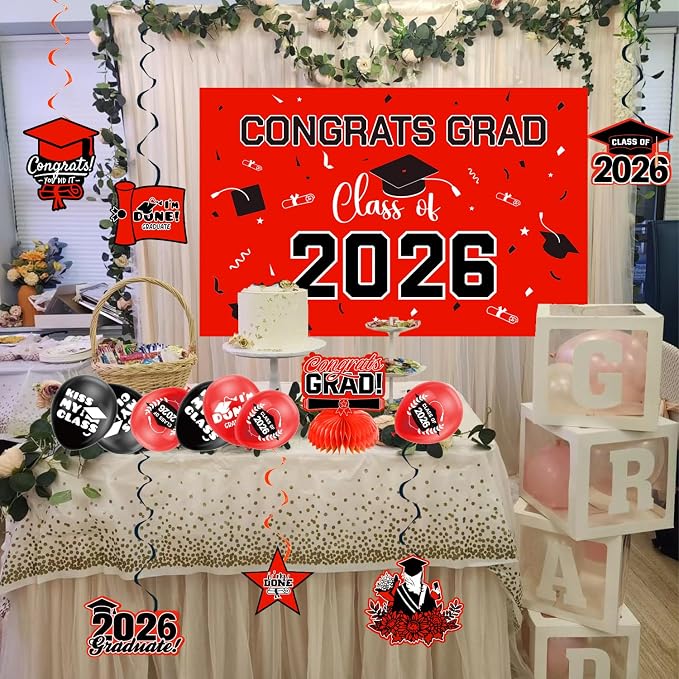 Graduation Decorations 2026 Red Themed Set - Image 6
