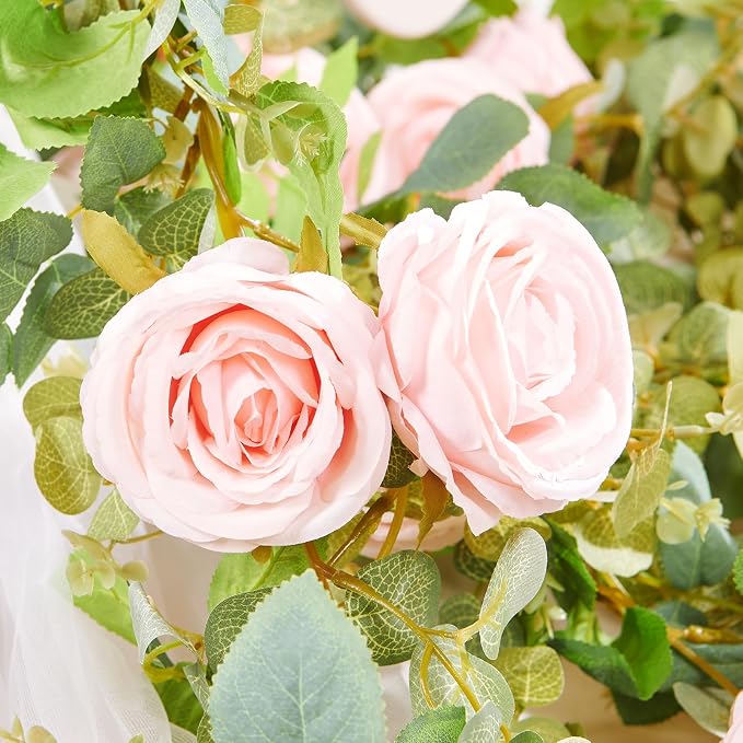 Artificial Flower Garland 2pcs 5.4ft Peony Vine, Champagne Pink Flower | - Image 3